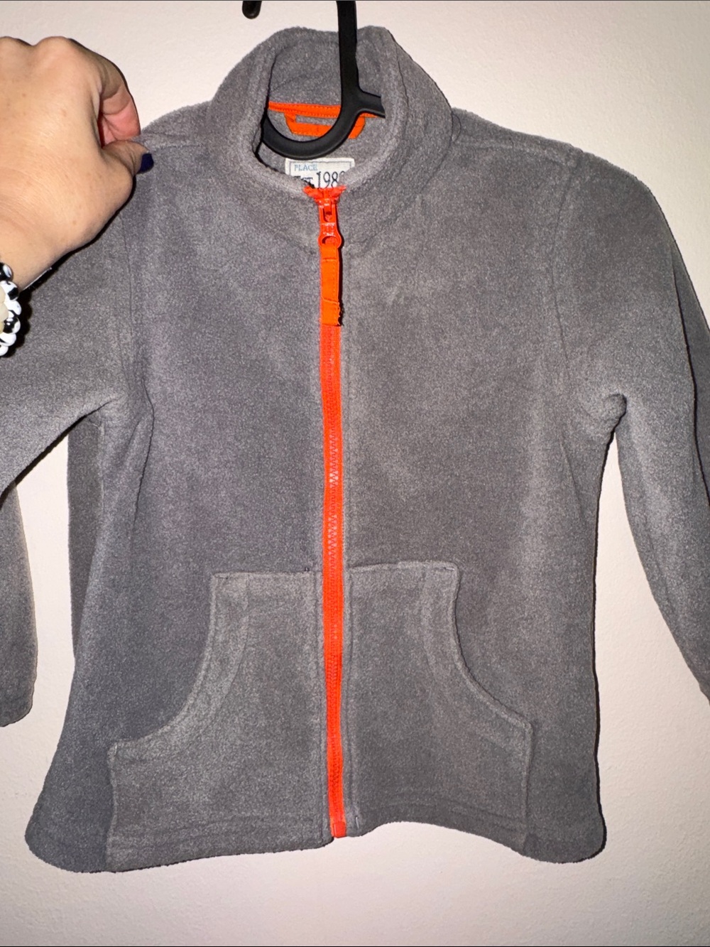 Gray Kids Fleece Jacket with Orange Zip | 4t